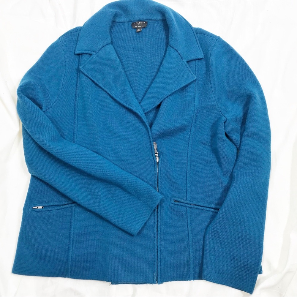 Talbot Merino Wool Blue Sweater Jacket